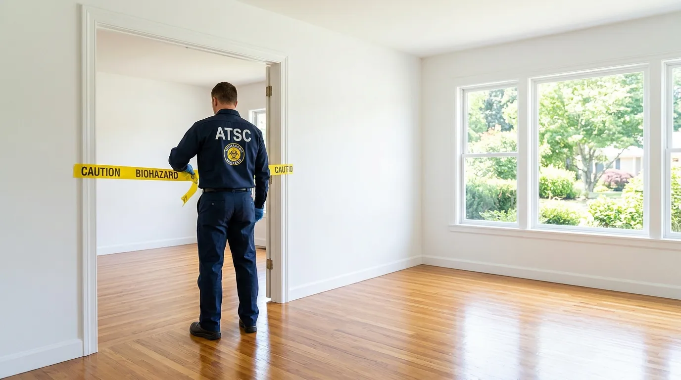 Certified biohazard cleanup crew performing Decomposition Cleanup in Waterboro